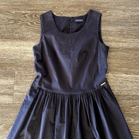 EUC Saint James Navy Cotton Fit & Flare Sleeveless Dress 4 Classic French Style - Picture 2 of 14